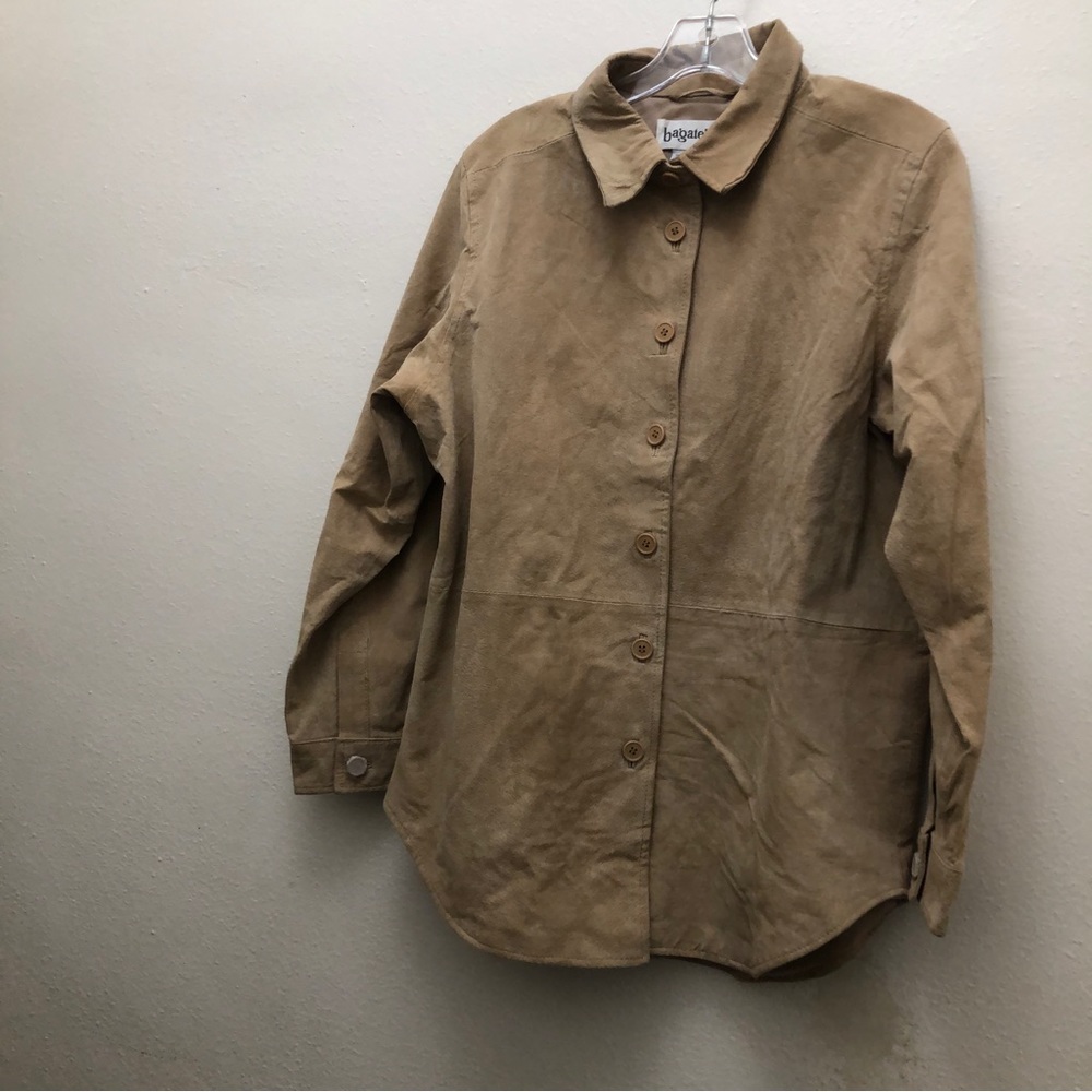 Bagatelle Leather Button Down Shirt Women's Size M Tan - Picture 7 of 12